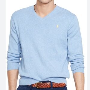 Polo Ralph Lauren Pima Cotton V Neck Sweater Light Blue Sz M Men